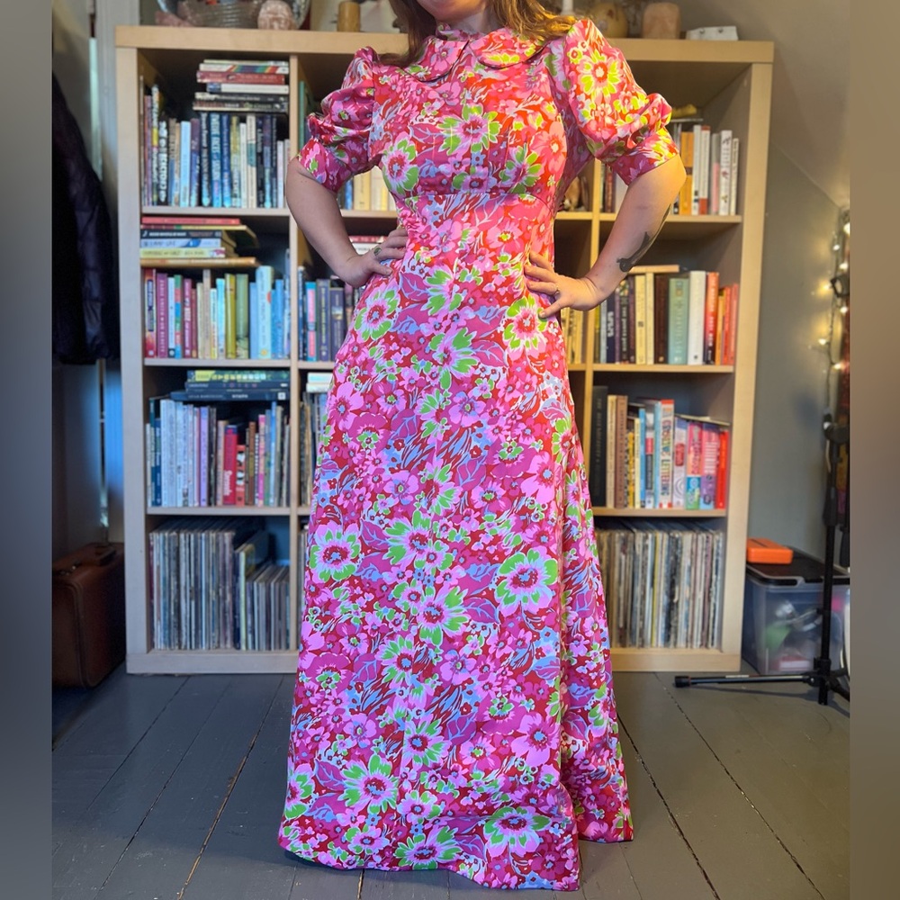 Vintage 60s Peter Pan collar dolly Barbie maxi dress coquette